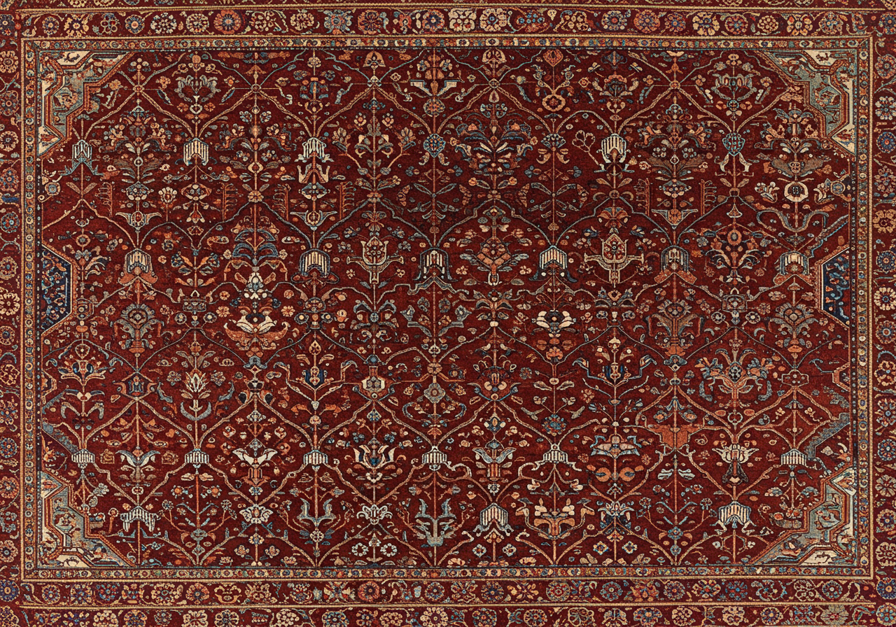 A close detail of a Bidjar central medallion or herati allover — fine floral and herati vocabulary on dark wine-red ground