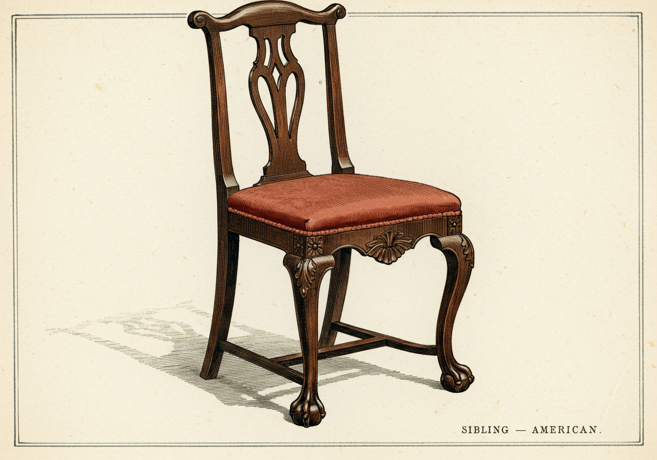 An American Chippendale chair — Philadelphia or Newport adaptation of the English Chippendale vocabulary in regional American workshops with provincial carving