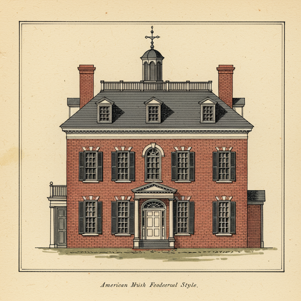 A Federal-style brick house with elliptical fanlight