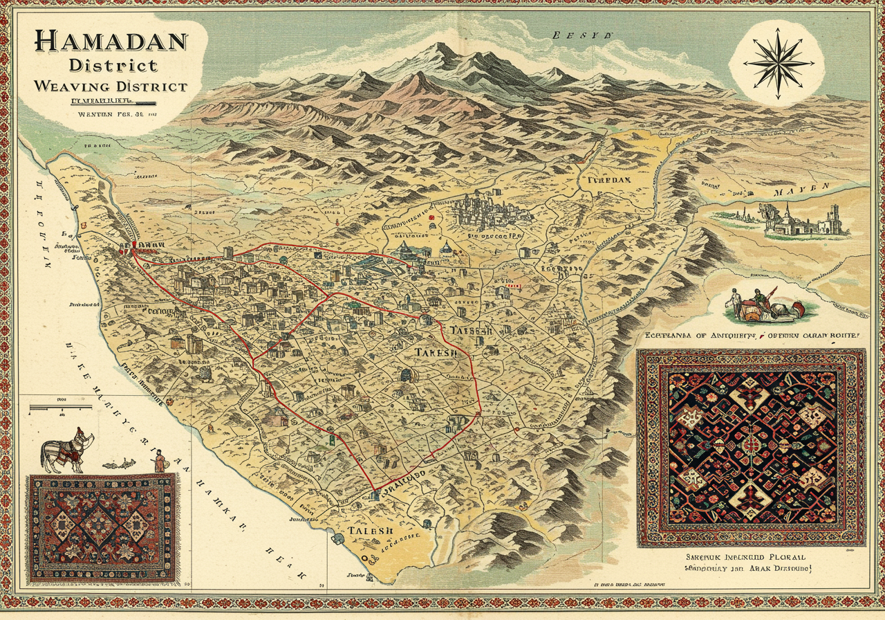 A Victorian connoisseur's portfolio on the Hamadan district — map of the broader region with sub-type locations