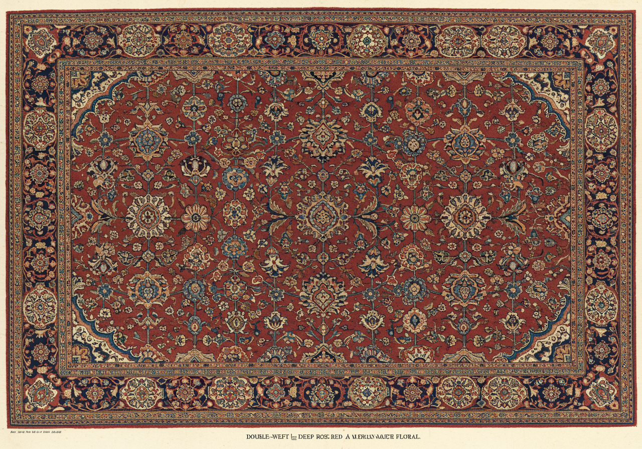 A Sarouk rug — central Persian commercial American-market staple, deeper wine-red, finer knot than Hamadan