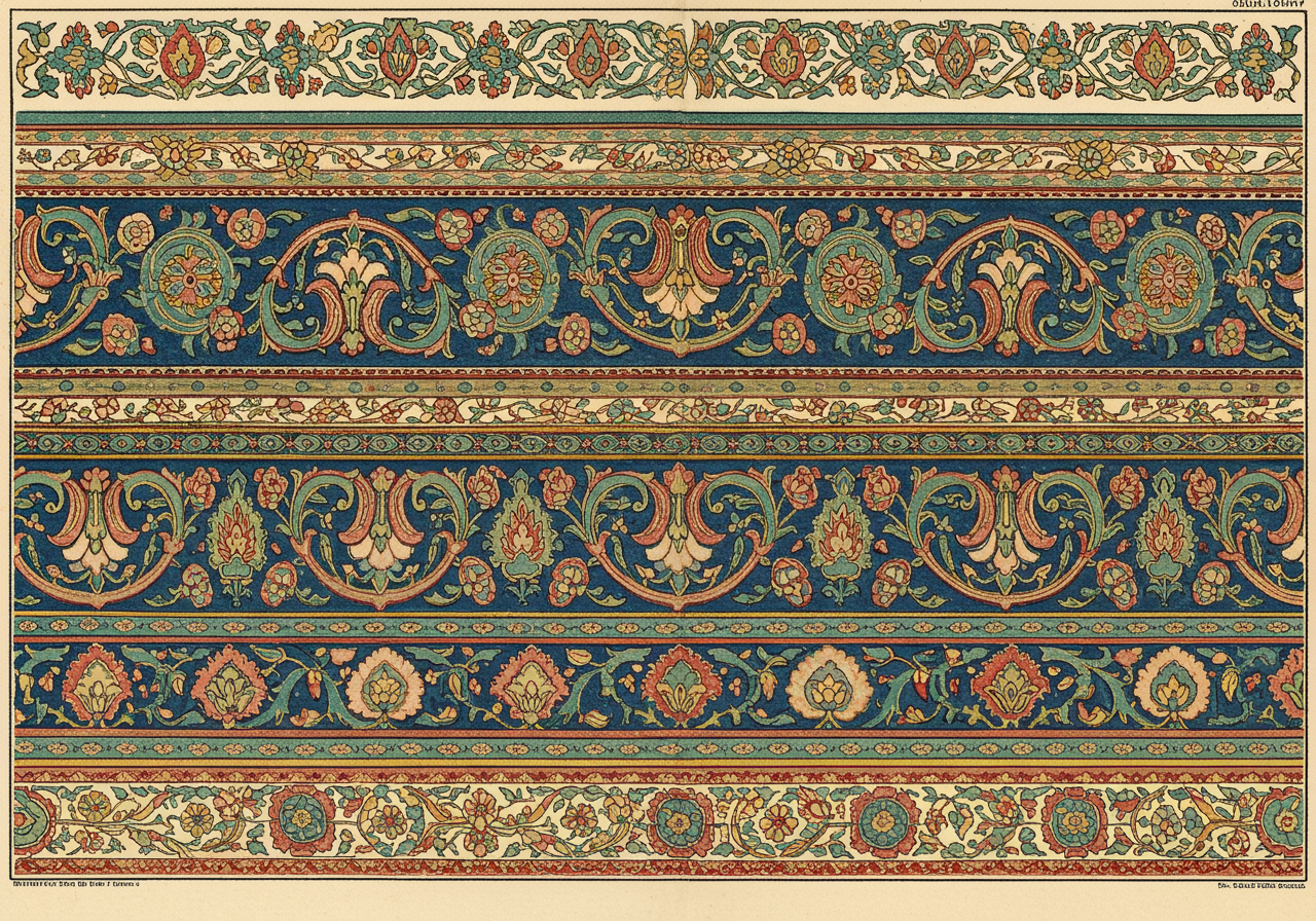 A close detail of a Hereke main border — fine palmette repeat in silk pile