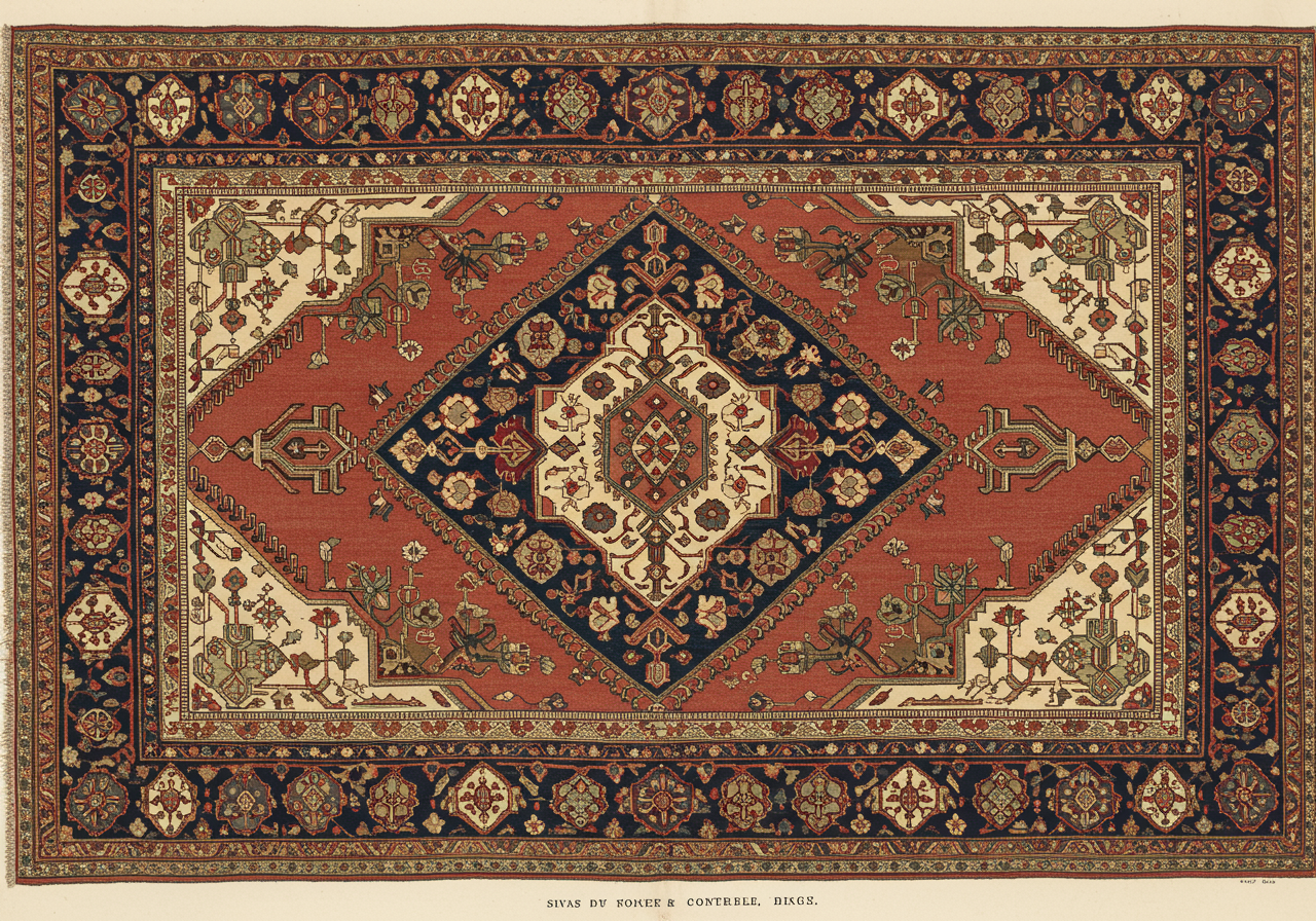 A Sivas rug — Anatolian commercial workshop, wool not silk, similar court-influenced design at lower price point