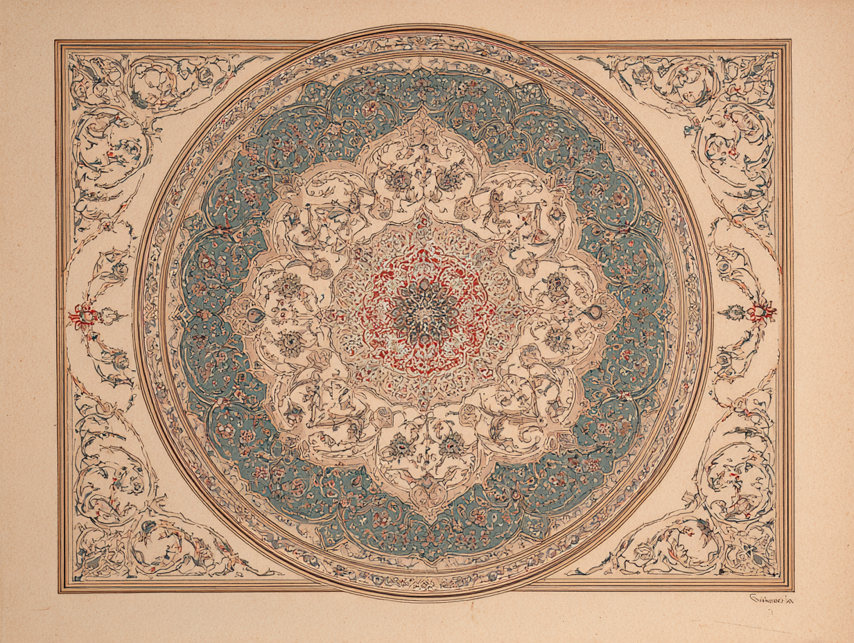 A close detail of an Isfahan central medallion — fine Safavid-derived vocabulary on ivory ground, silk warp visible at edges