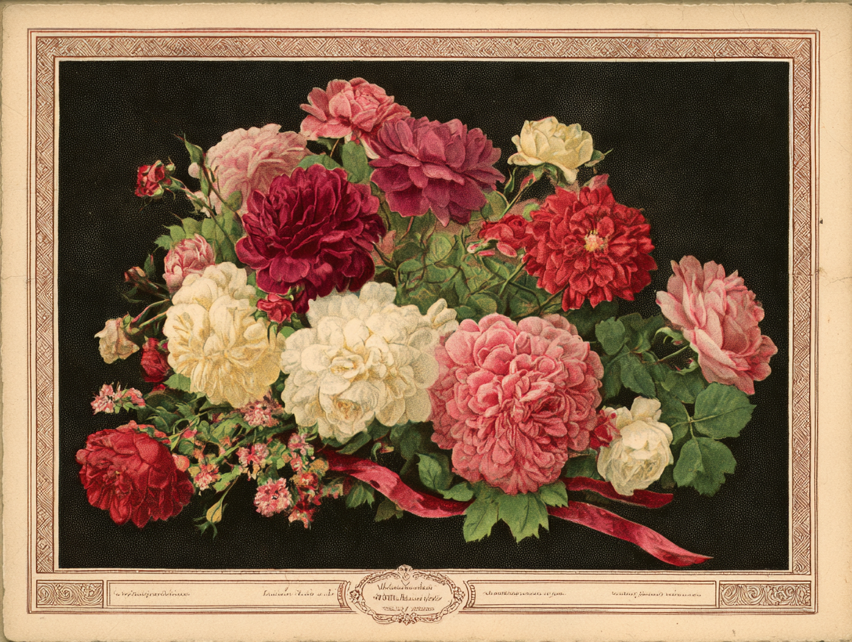 A close detail of a Karabagh French-rose floral bouquet — the Aubusson-derived European vocabulary in Caucasian wool pile