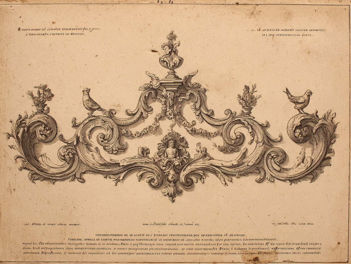 A plate from Jean Berain or Charles Le Brun — engraved arabesque ornament for the royal manufactures, the design source for Boulle marquetry of the period