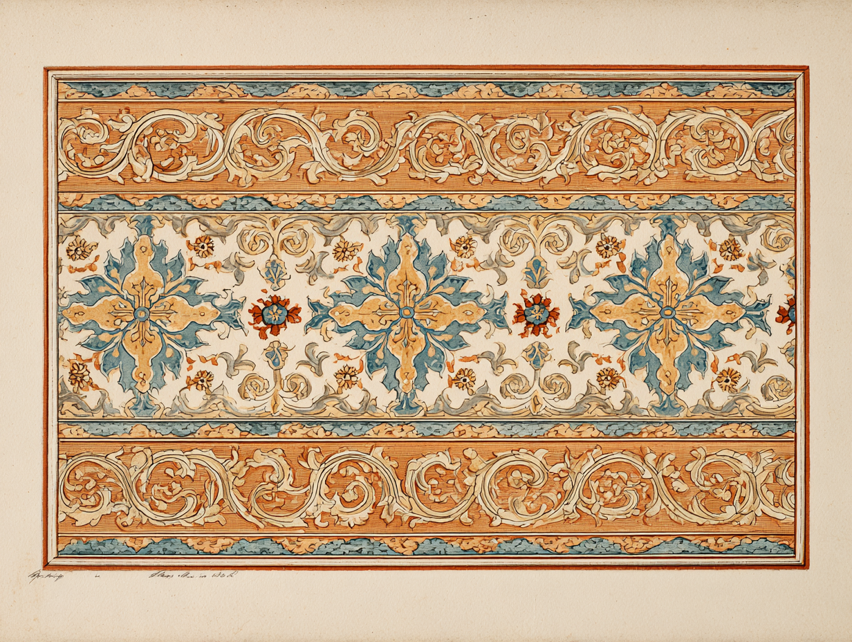 A close detail of an Oushak main border — large-scale star or cartouche repeat