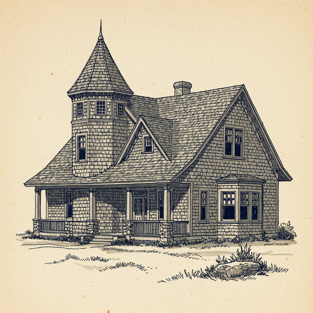 A Shingle style house wrapped in continuous shingles