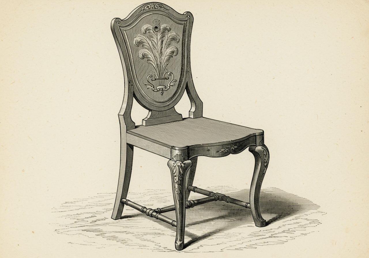 A Hepplewhite shield-back chair — predecessor with shield back rather than rectangle